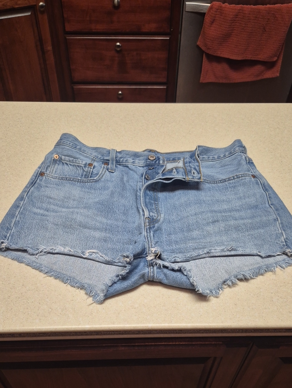 Levi's Light Blue Denim Cutoff Shorts with Frayed Hem High Waist